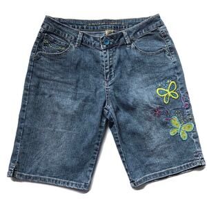 Arizona Jean Co. Embroidered Butterfly Bermuda Shorts Size 16 Regular